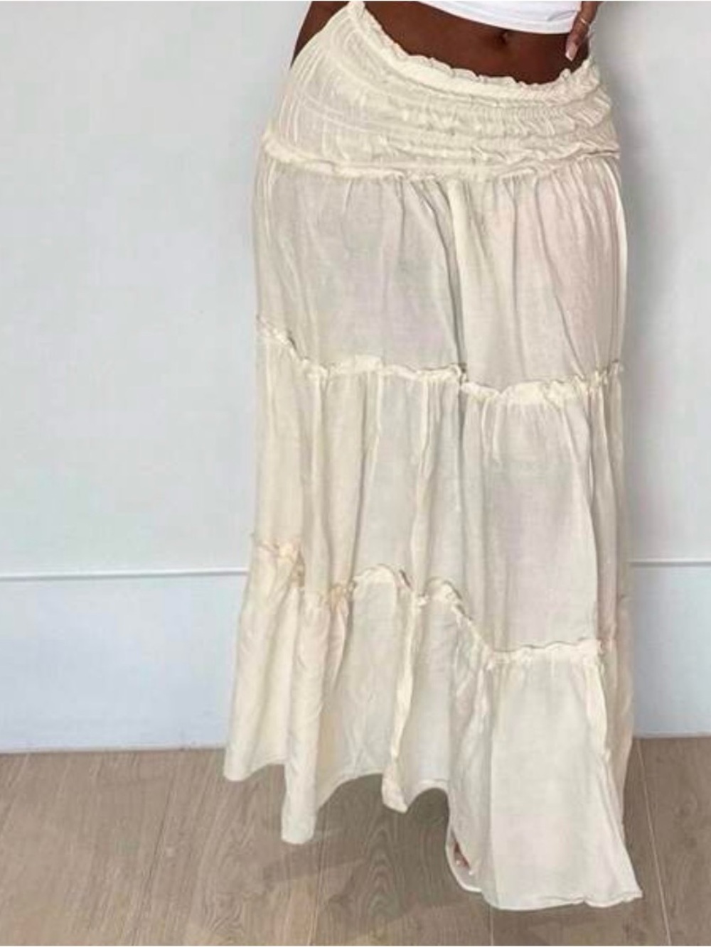 Women's Cream Tiered Maxi Skirt